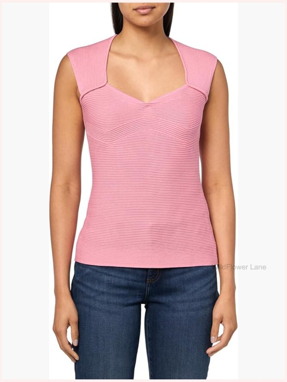 Sleeveless Sweetheart Neck Ribbed Top Slim Fit